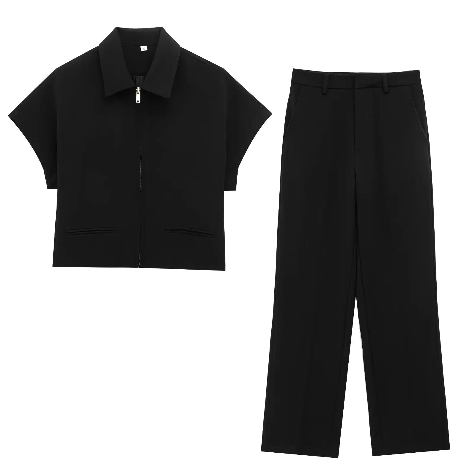 Women’s Spring Pantsuit Set – Zipper Top & Straight-Leg Trousers 2025