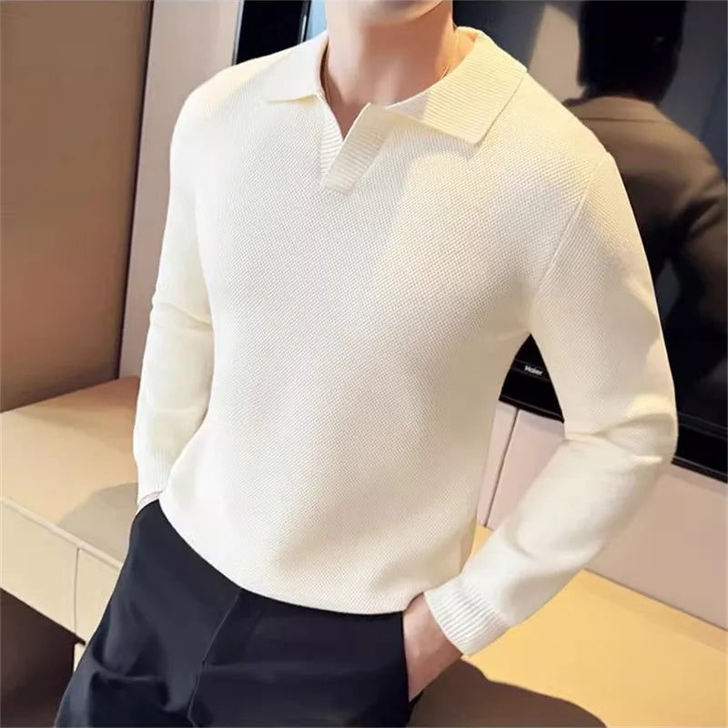 Men’s Knit Polo Shirt – Thick Autumn/Winter Smart Casual Top
