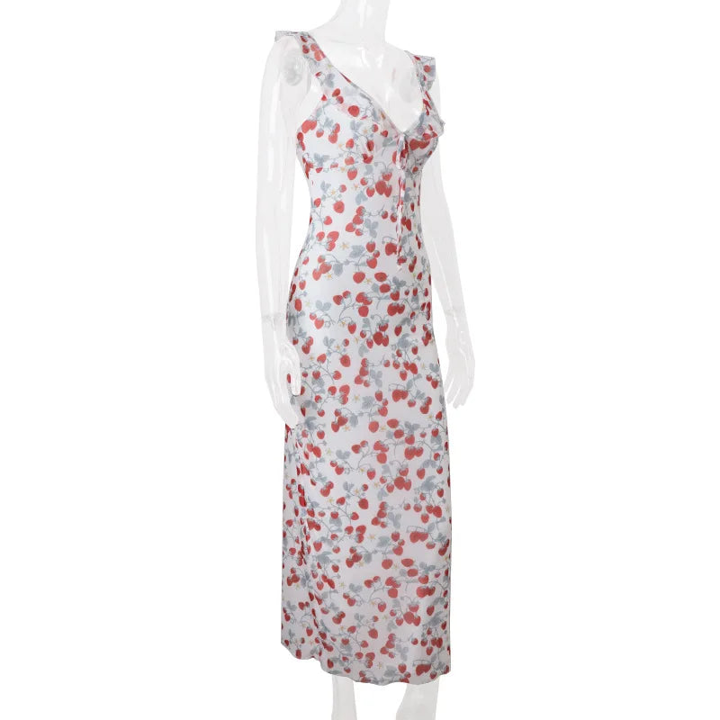 Women’s Floral Plunge Maxi Dress – Backless Summer Beachwear