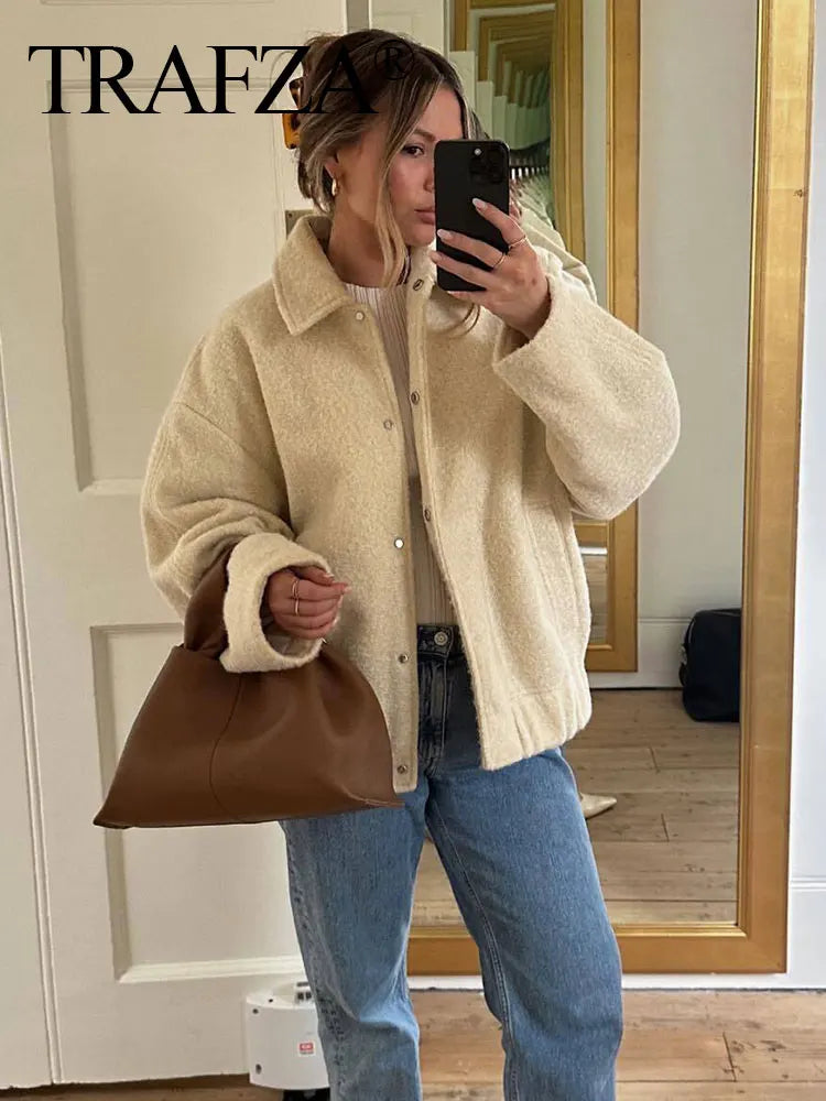 Women’s Winter Coat – Single-Breasted Lapel Jacket