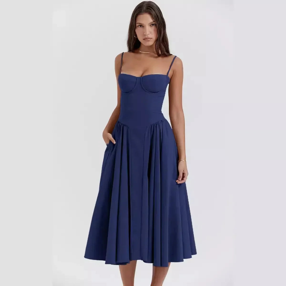 Women’s Summer Retro Long Dress, French Palace Style Suspender Skirt