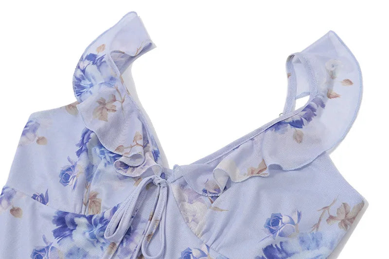 Women’s Floral Plunge Maxi Dress – Backless Summer Beachwear