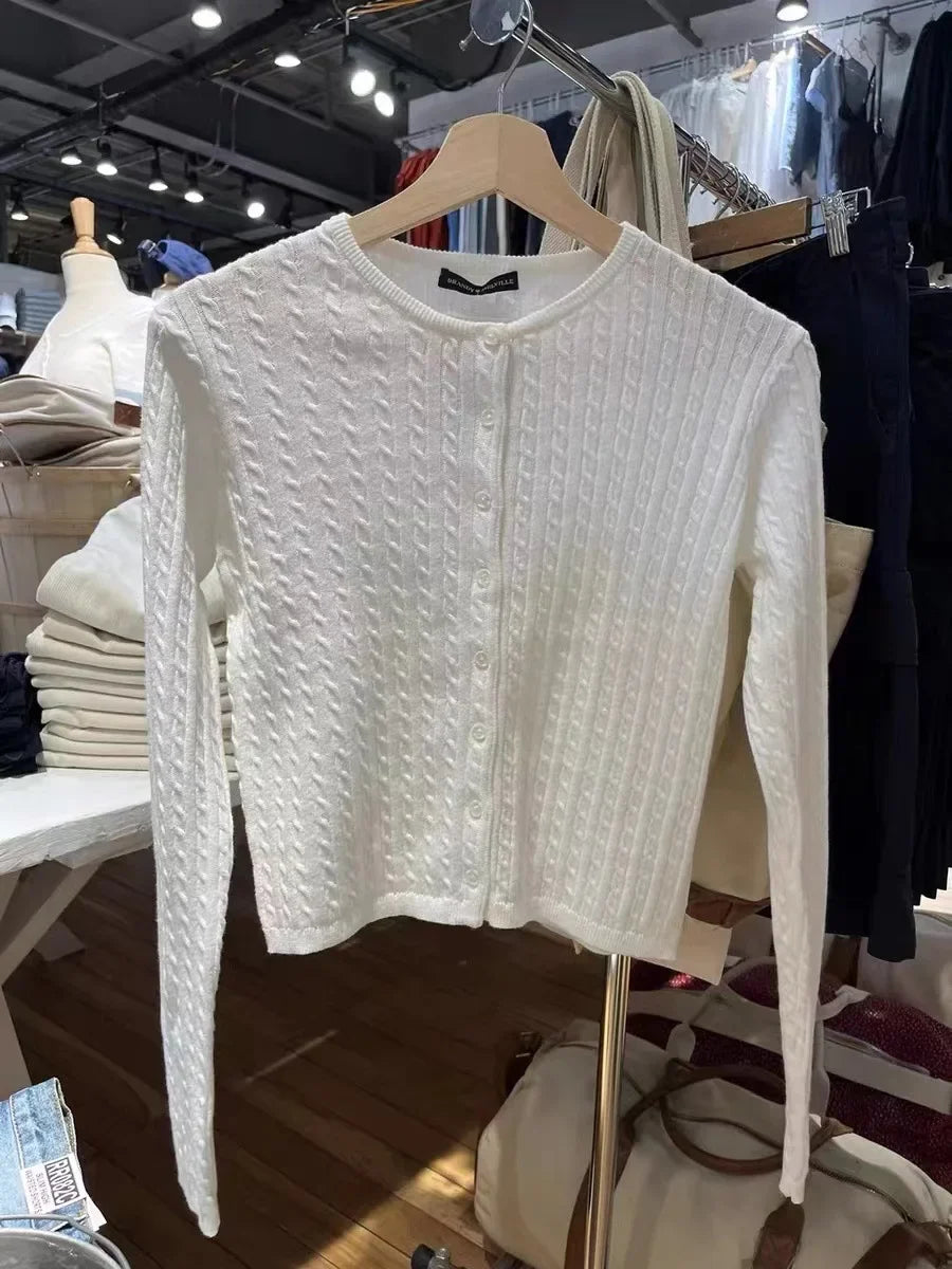 Women’s Knit Cardigan – Twist Button O-Neck Sweater Coat
