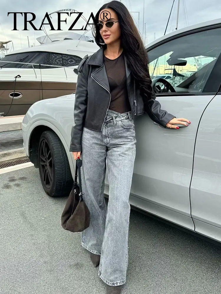 Women’s Asymmetric Denim Trousers – High Waist Wide Leg Jeans 2025