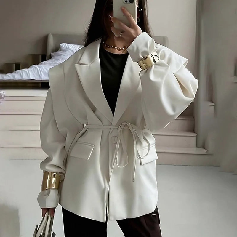 Women’s Lace-Up Blazer – Slim Fit Lapel Street Jacket