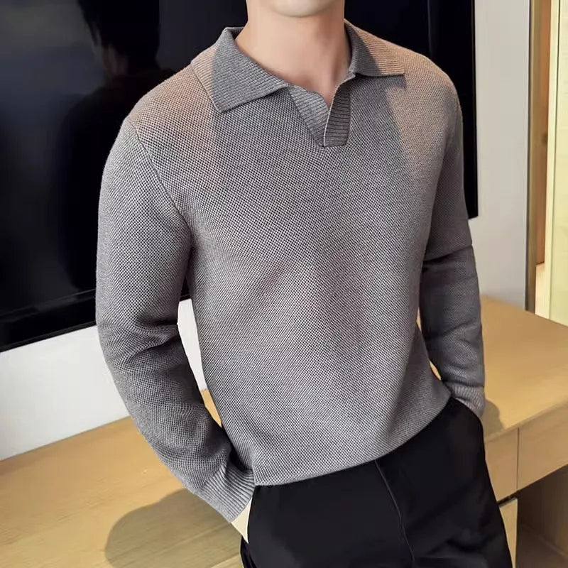 Men’s Knit Polo Shirt – Thick Autumn/Winter Smart Casual Top