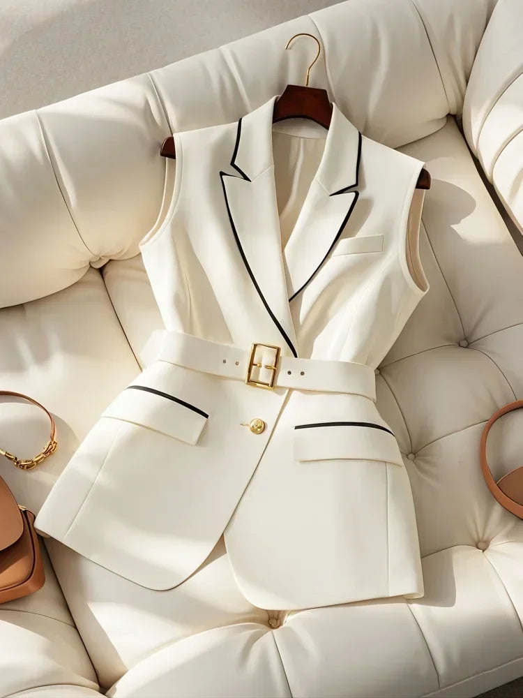 Women’s White Suit Vest – Elegant Slim Sleeveless Office Top