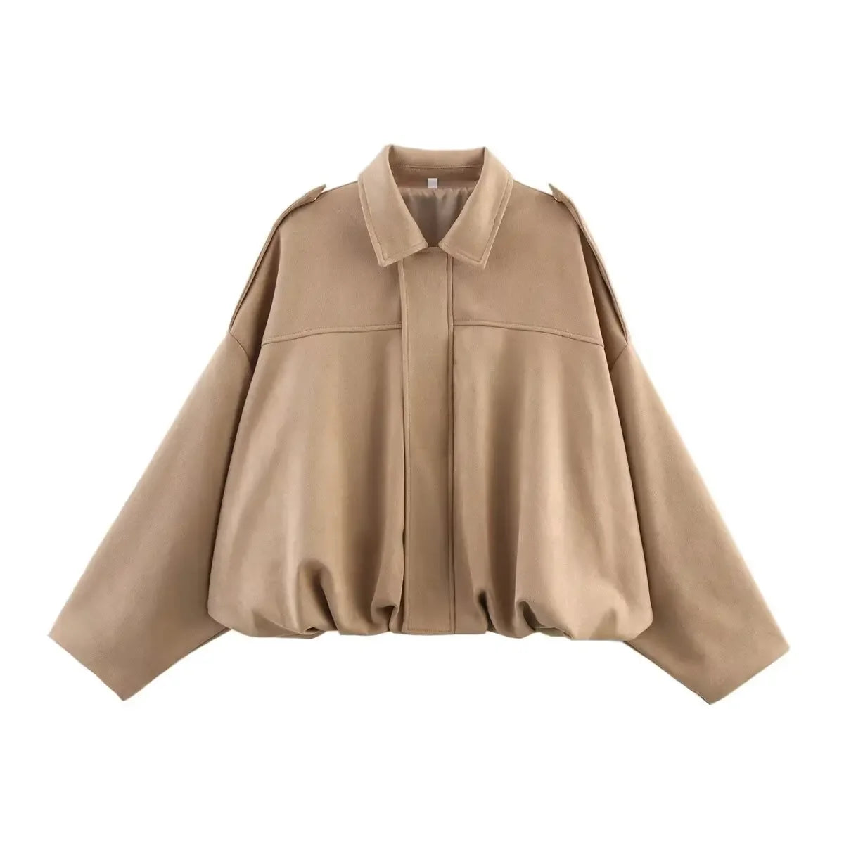 Women’s Suede Bomber Jacket – Loose Fit Lapel Spring 2025