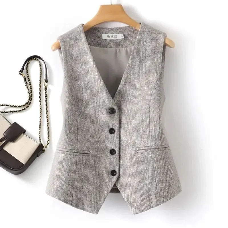 Women’s Slim Fit Wool Vest – Elegant V-Neck Waistcoat
