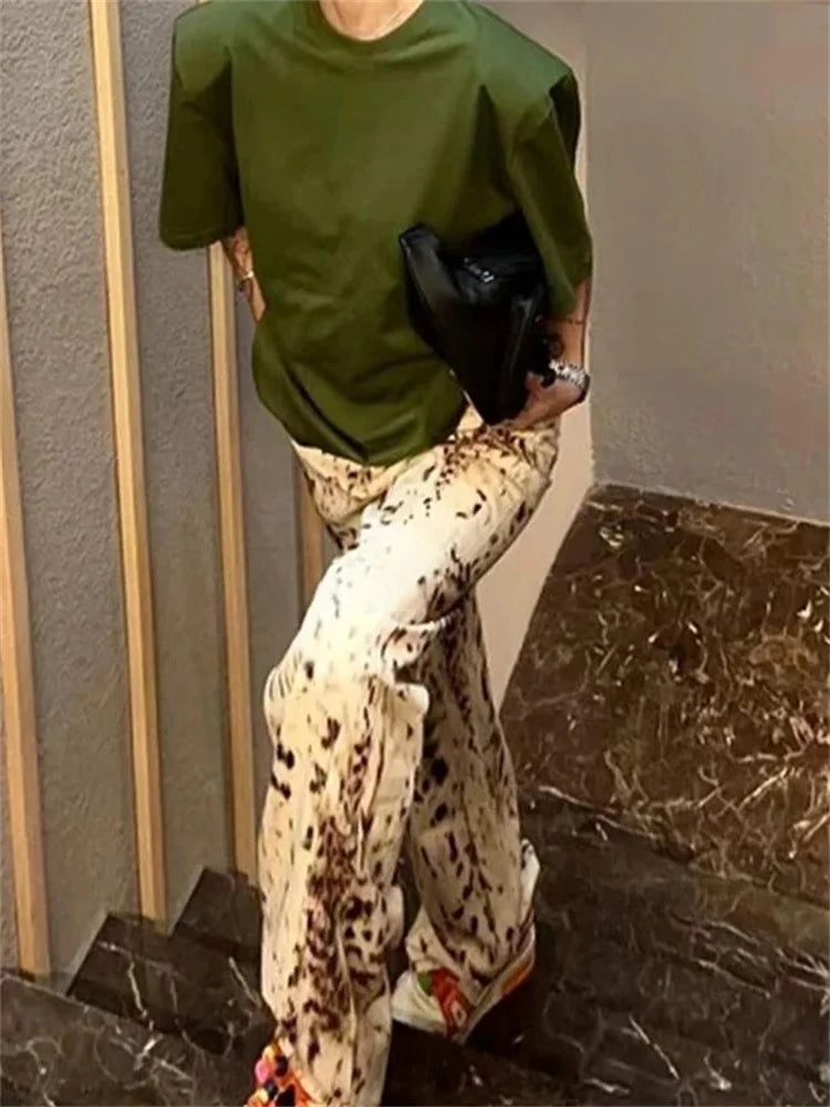 Women’s Leopard Print Jeans – High Waisted Wide Leg Denim