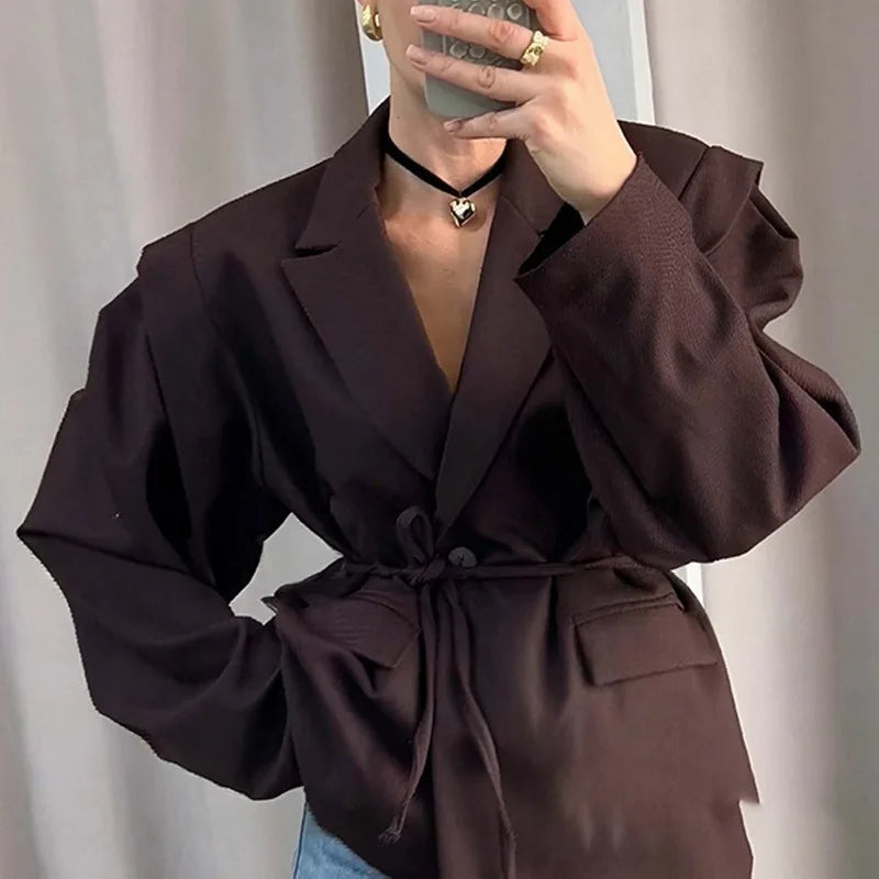 Women’s Lace-Up Blazer – Slim Fit Lapel Street Jacket