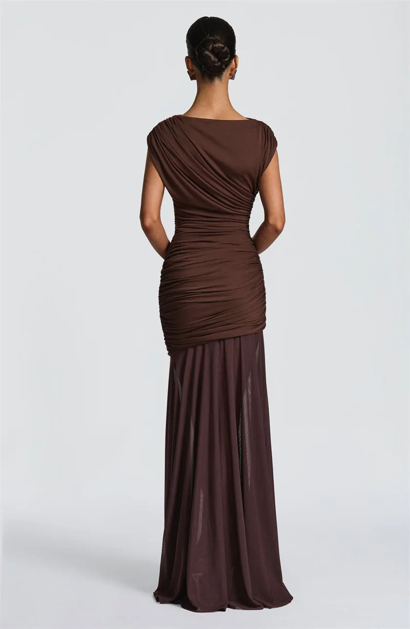 Women’s Sleeveless Maxi Dress – Elegant Mesh Patchwork Evening Gown