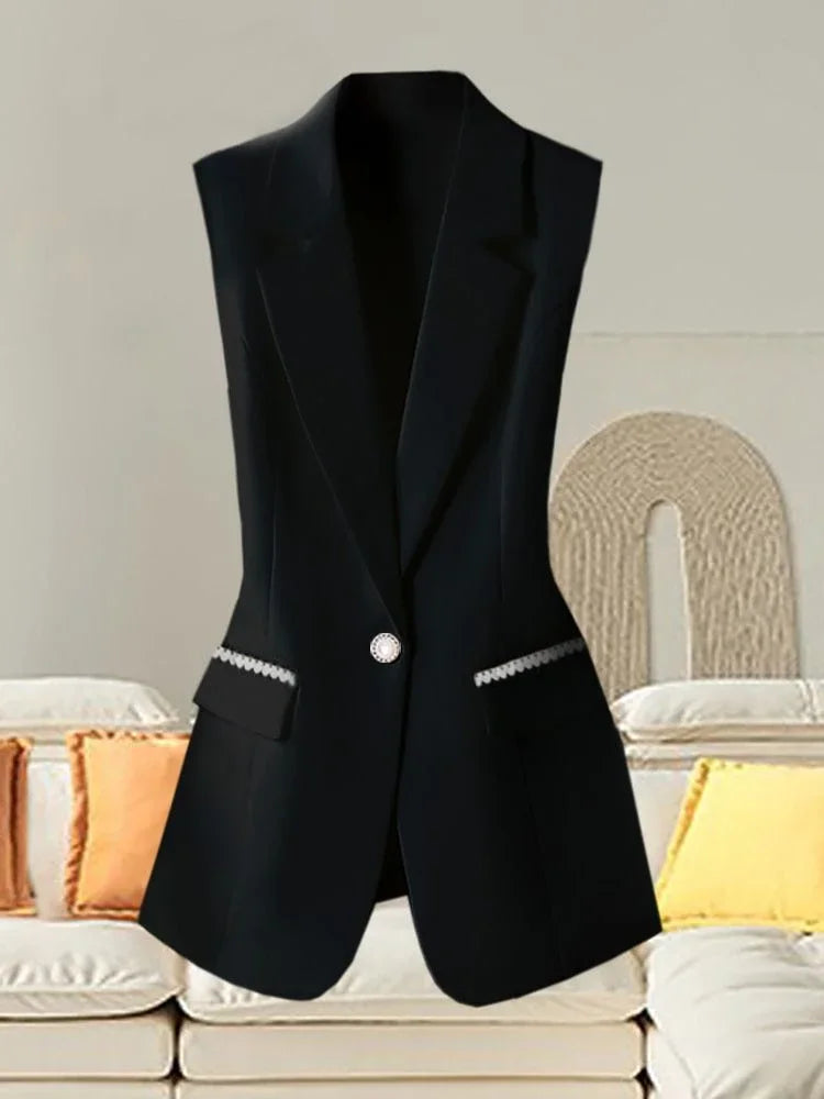 Women’s White Suit Vest – Elegant Slim Sleeveless Office Top