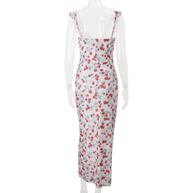 Women’s Floral Plunge Maxi Dress – Backless Summer Beachwear