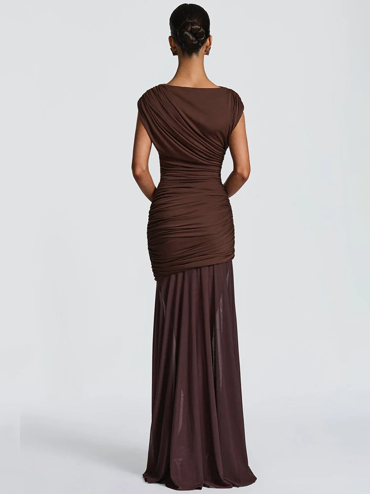 Women’s Sleeveless Maxi Dress – Elegant Mesh Patchwork Evening Gown