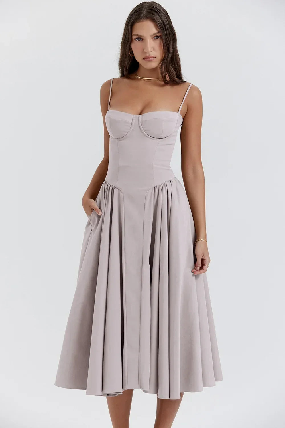 Women’s Summer Retro Long Dress, French Palace Style Suspender Skirt