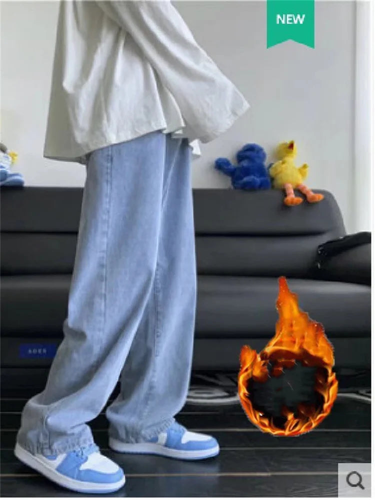 Women’s Fleece-Lined Wide Leg Jeans – Cross Waist Vintage Denim