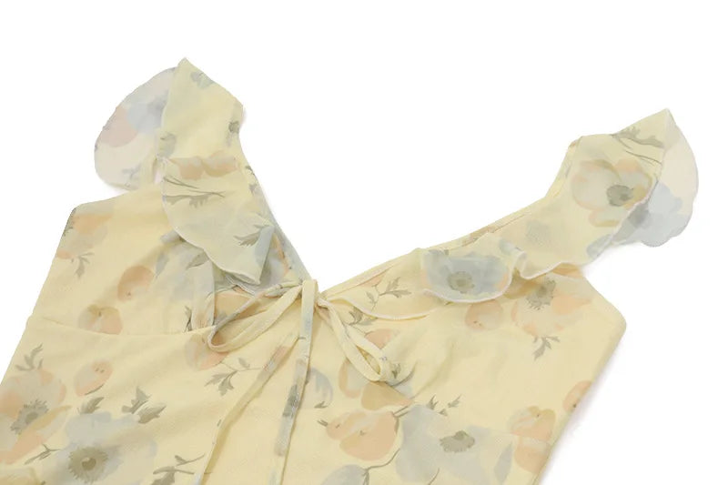 Women’s Floral Plunge Maxi Dress – Backless Summer Beachwear