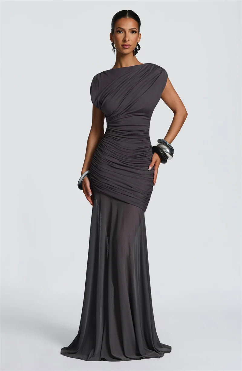 Women’s Sleeveless Maxi Dress – Elegant Mesh Patchwork Evening Gown