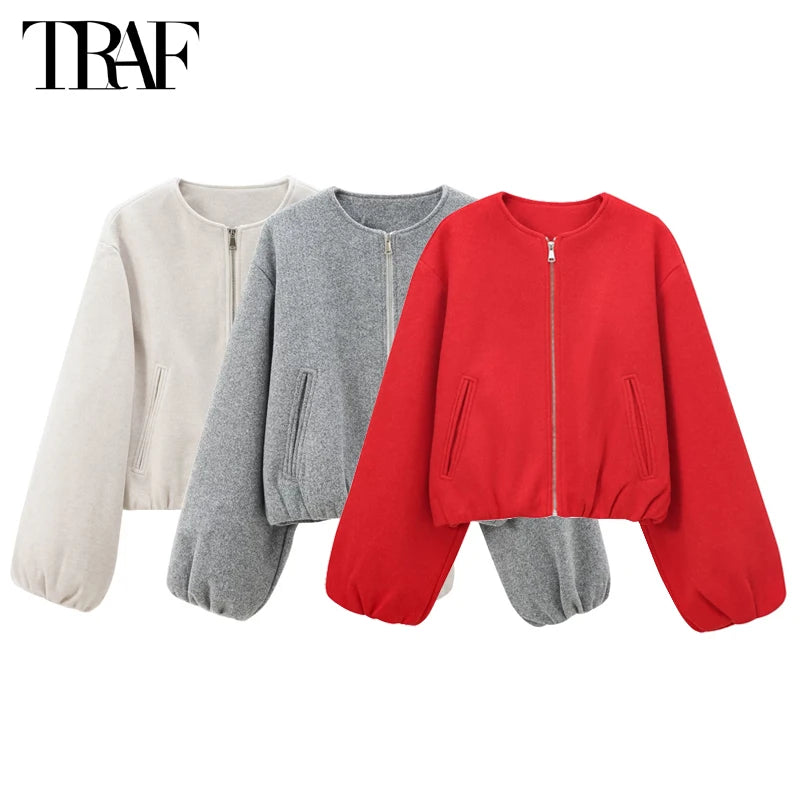 Women’s Red Bomber Jacket – Cropped Zipper Sports Outerwear 2025