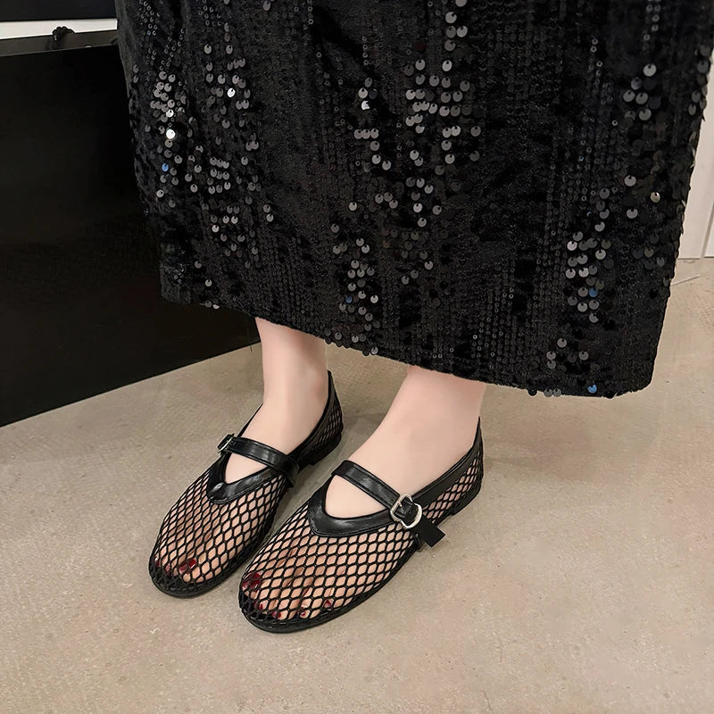 Women’s Summer Mary Jane Flats, Breathable Cut-Out Casual Shoes