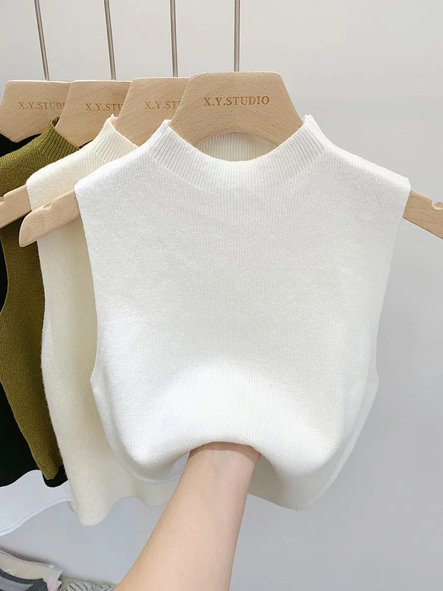 Women’s Knitted Tank Top – Sleeveless Slim Fit Sweater
