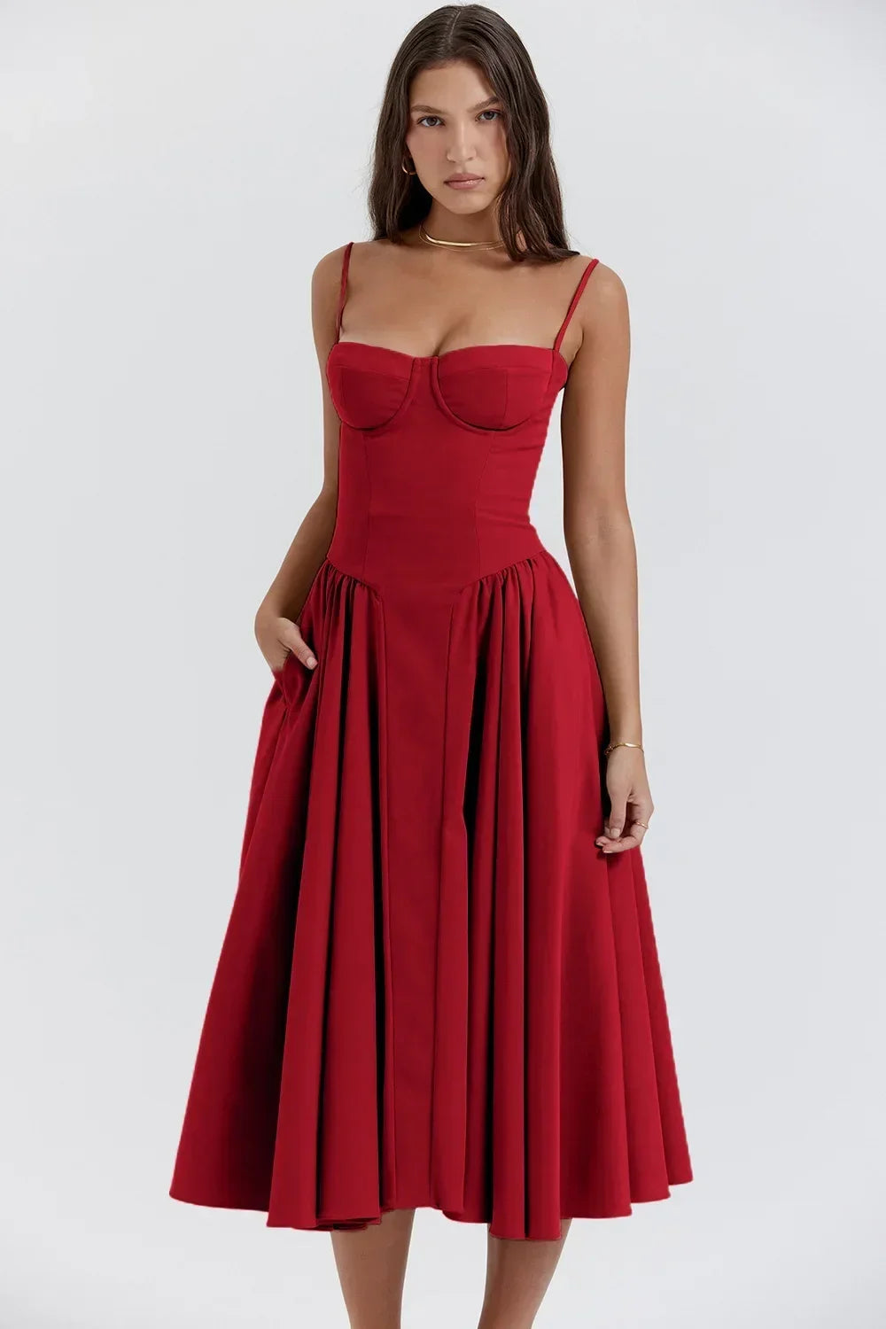 Women’s Summer Retro Long Dress, French Palace Style Suspender Skirt