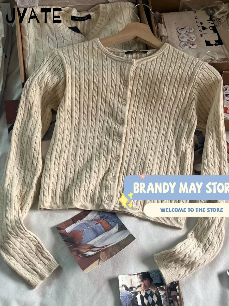 Women’s Knit Cardigan – Twist Button O-Neck Sweater Coat