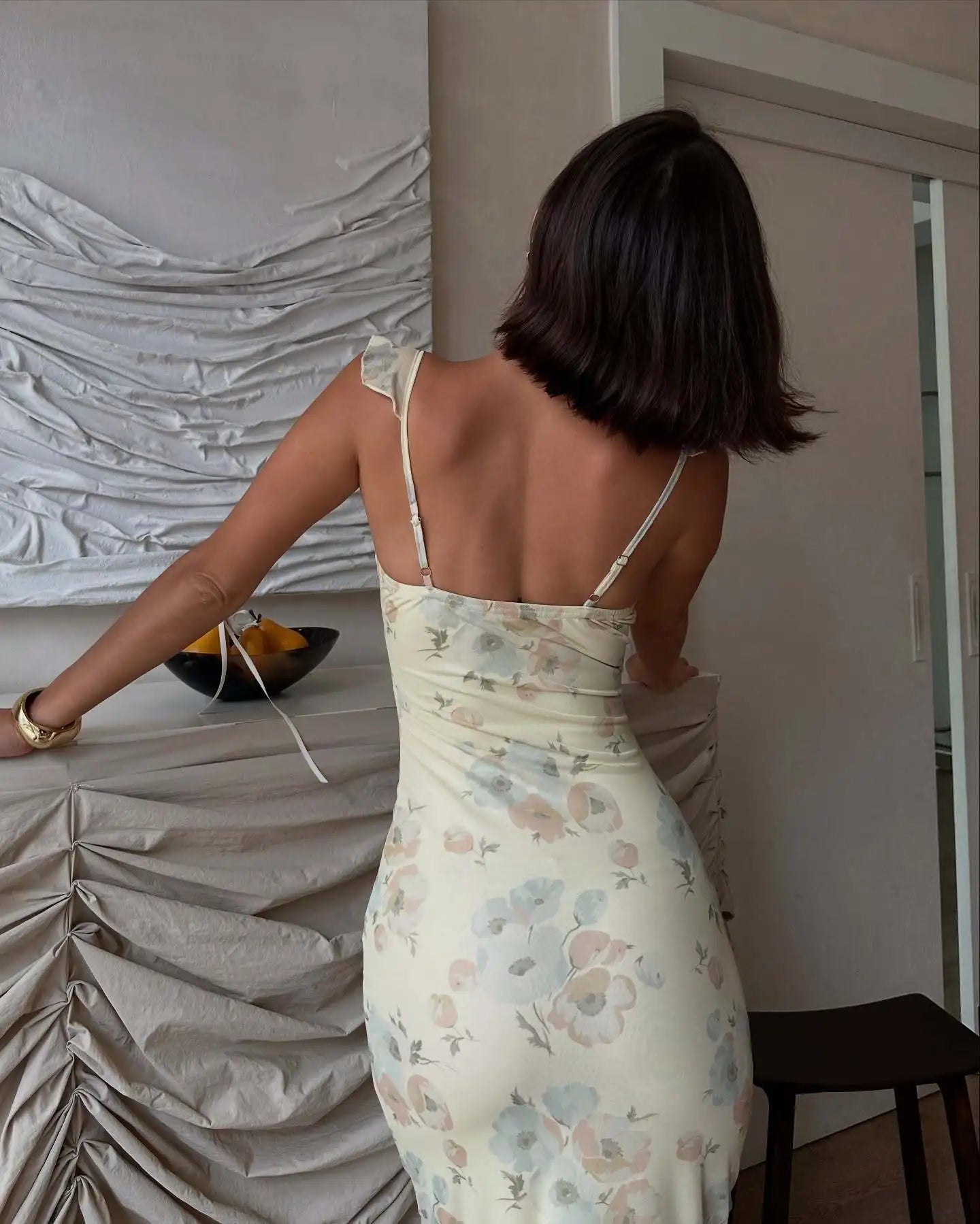 Women’s Floral Plunge Maxi Dress – Backless Summer Beachwear