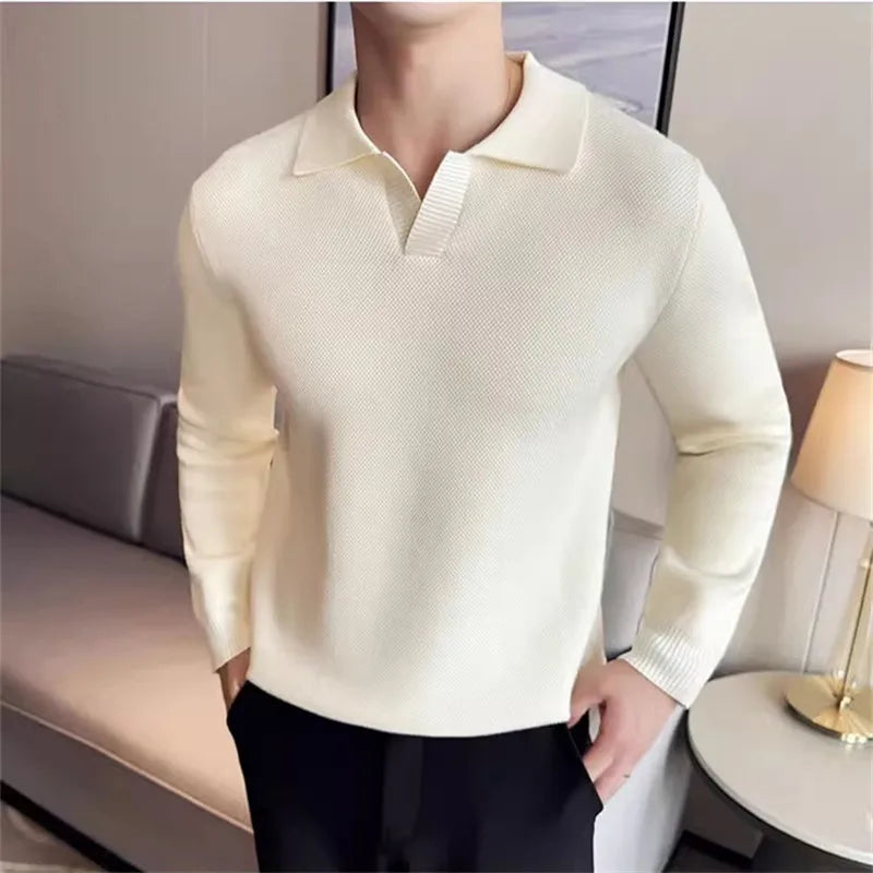 Men’s Knit Polo Shirt – Thick Autumn/Winter Smart Casual Top
